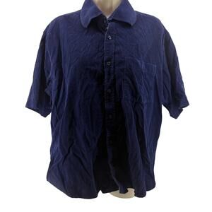 Vintage Turtle Blue Corduroy Short Sleeve Button Front Shirt Mens 44